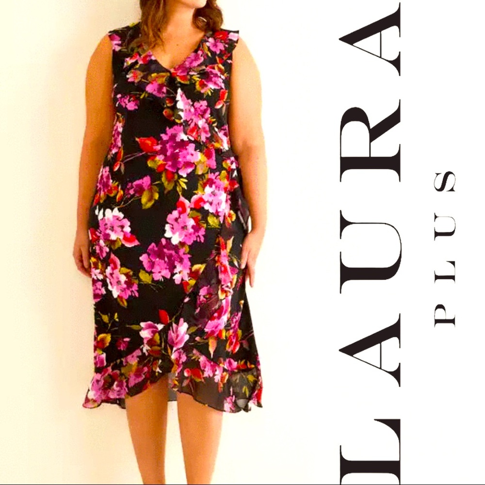 LAURA PLUS Floral Print Ruffle Dress Size 18